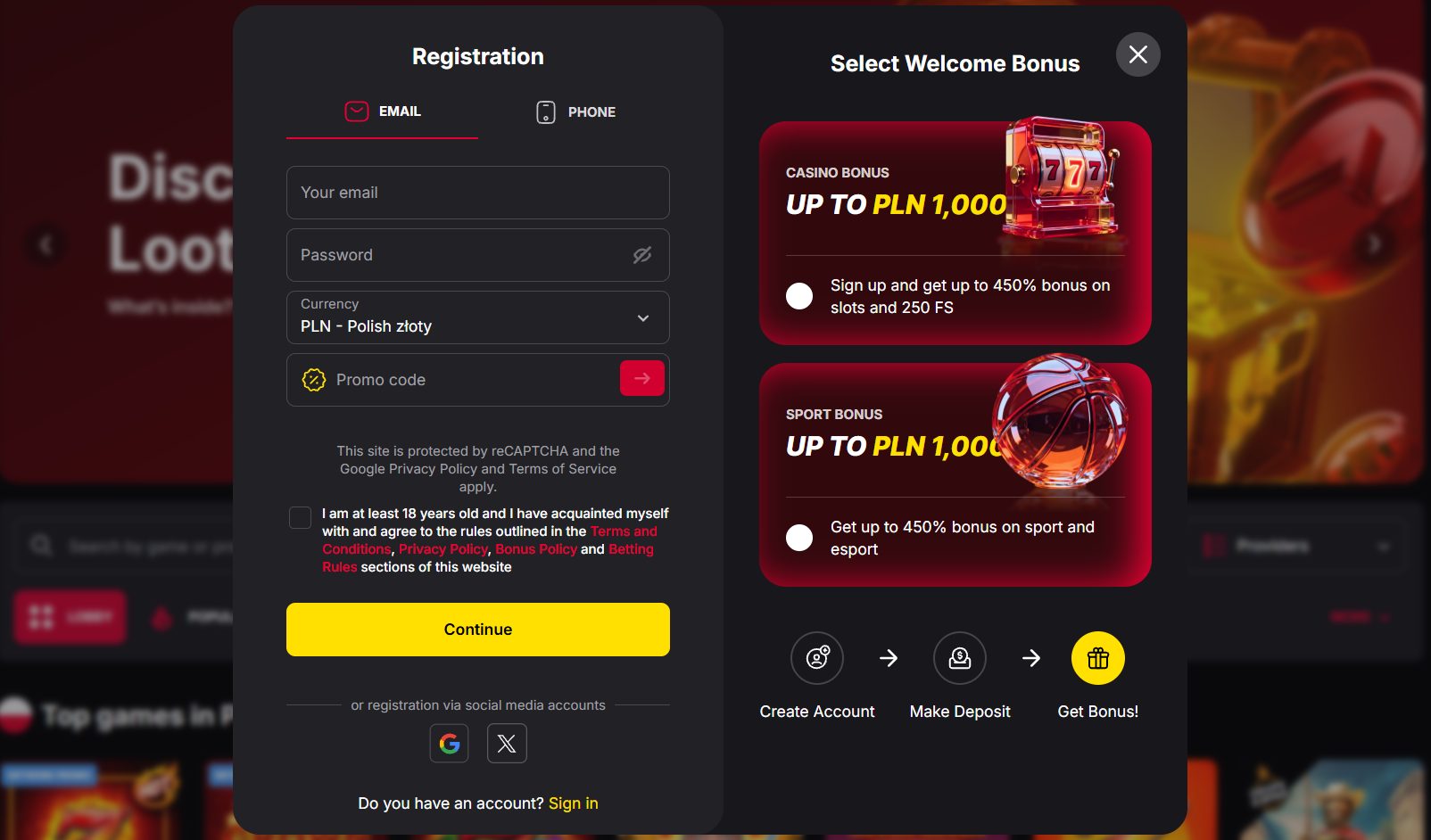 Registration and login overview on VulkanSpiele